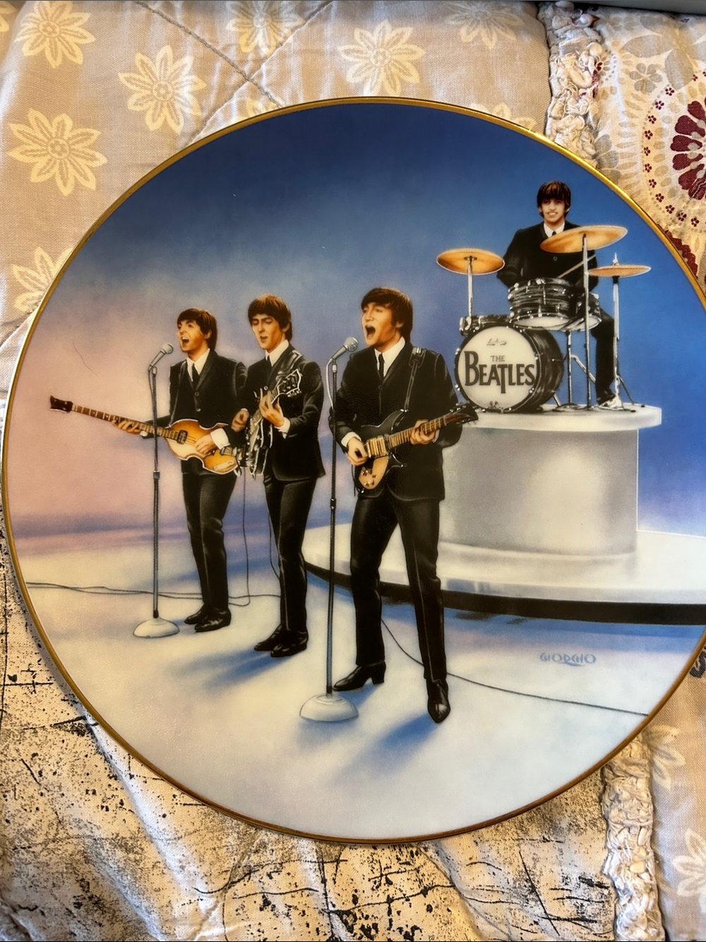 The Beatles collectors Plate with Blue Gradient and Gold Rim